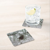 Snowy Pine Branch Winter Natuur Kartonnen Onderzetters (Insitu)