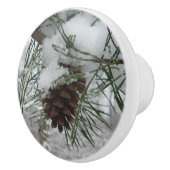 Snowy Pine Branch Winter Natuur Keramische Knop (Rechts)