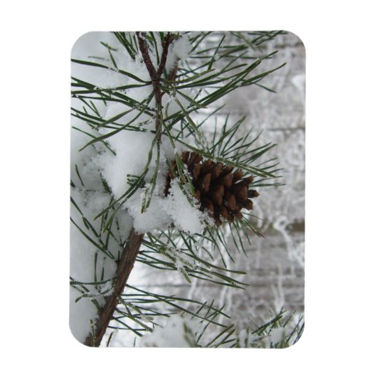 Snowy Pine Branch Winter Natuur Magneet (Verticaal)