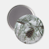 Snowy Pine Branch Winter Natuur Magneet (Voorkant / Achterkant)