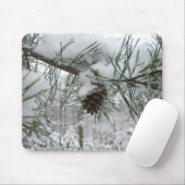 Snowy Pine Branch Winter Natuur Muismat (Met muis)