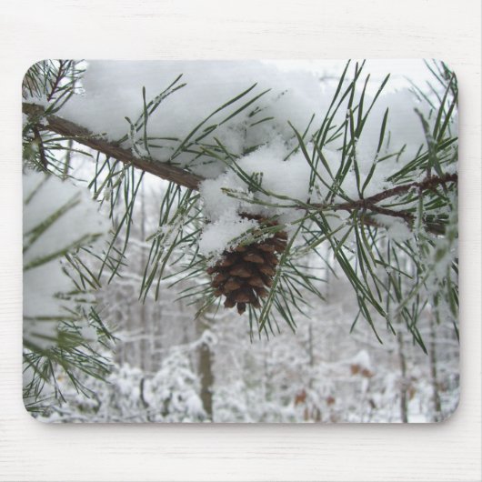 Snowy Pine Branch Winter Natuur Muismat (Voorkant)