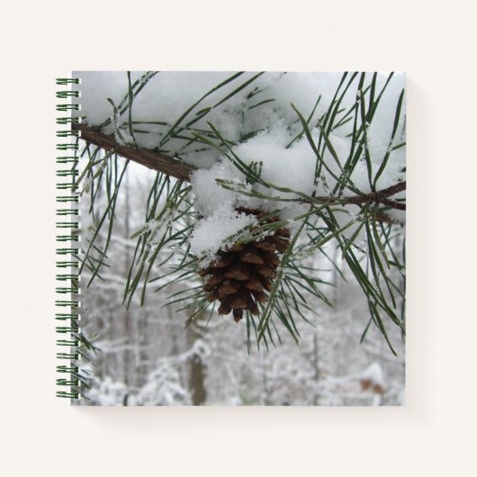 Snowy Pine Branch Winter Natuur Notitieboek (Voorkant)