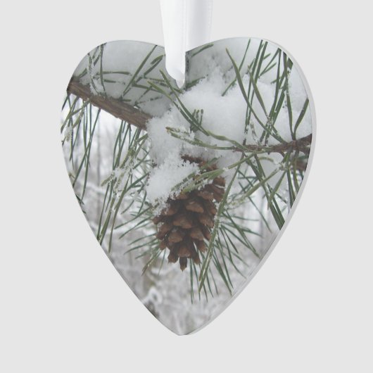Snowy Pine Branch Winter Natuur Ornament (voorkant)