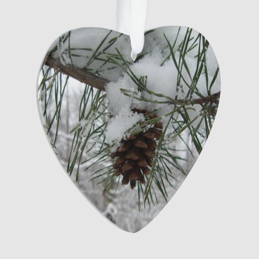 Snowy Pine Branch Winter Natuur Ornament (voorkant)