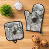 Snowy Pine Branch Winter Natuur Ovenwant & Pannenlap Set (Top down)