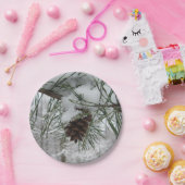 Snowy Pine Branch Winter Natuur Papieren Bordje (Feest)