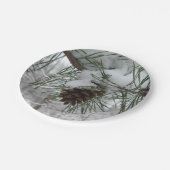 Snowy Pine Branch Winter Natuur Papieren Bordje (Gekanteld)