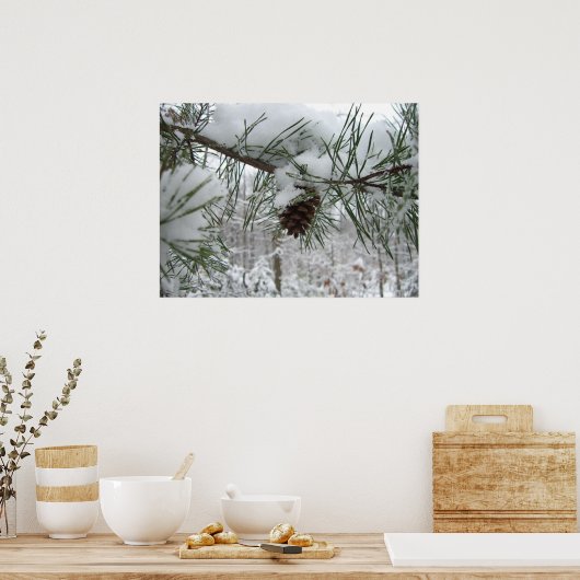 Snowy Pine Branch Winter Natuur Poster (Keuken)