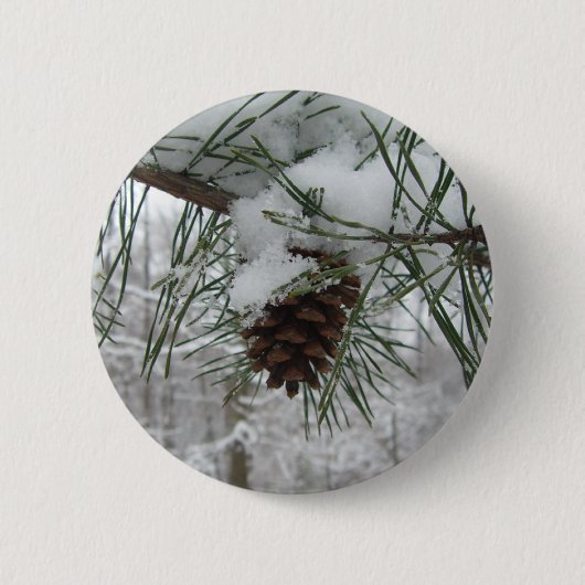 Snowy Pine Branch Winter Natuur Ronde Button 5,7 Cm (Voorkant)