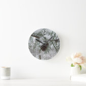 Snowy Pine Branch Winter Natuur Ronde Klok (Huis)
