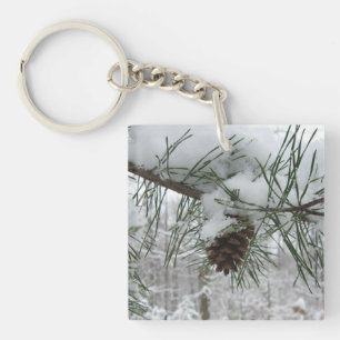 Snowy Pine Branch Winter Natuur Sleutelhanger