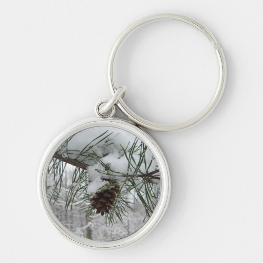 Snowy Pine Branch Winter Natuur Sleutelhanger (Voorkant)