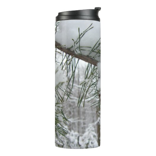 Snowy Pine Branch Winter Natuur Thermosbeker (Gedraaid links)
