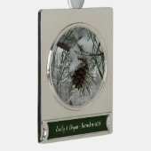 Snowy Pine Branch Winter Natuur Verzilverd Banner Ornament (Rechts)