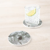 Snowy Pine Branch Winter Natuur Zandsteen Onderzetter (Zijkant)