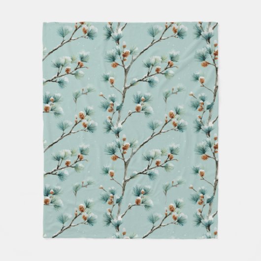 Snowy Pine Branches Winter Patroon Fleece Deken (Voorkant)
