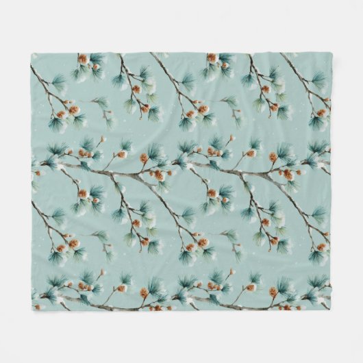 Snowy Pine Branches Winter Patroon Fleece Deken (Voorkant (Horizontaal))