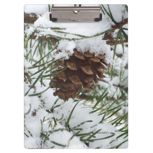 Snowy Pine Cone I Winter Natuur Foto Klembord (Voorkant)