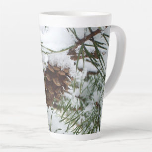 Snowy Pine Cone I Winter Natuur Foto Latte Mok