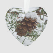 Snowy Pine Cone I Winter Natuur Foto Ornament (achterkant)