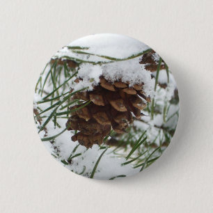 Snowy Pine Cone I Winter Natuur Foto Ronde Button 5,7 Cm