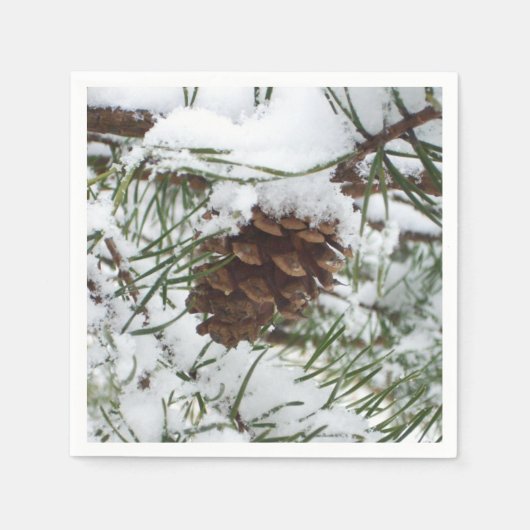 Snowy Pine Cone I Winter Natuur Foto Servetten (Voorkant)
