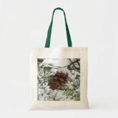 Snowy Pine Cone I Winter Natuur Foto Tote Bag (Voorkant)