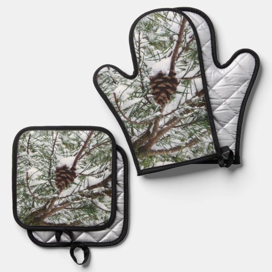 Snowy Pine Cone II Ovenwant & Pannenlap Set (Voorkant / Achterkant)