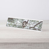 Snowy Pine Cone II Winter Natuur Fotografie Bureau Naambordje (Voorkant)