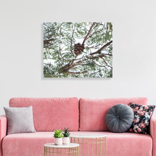 Snowy Pine Cone II Winter Natuur Fotografie Canvas Afdruk (Insitu (Woonkamer))