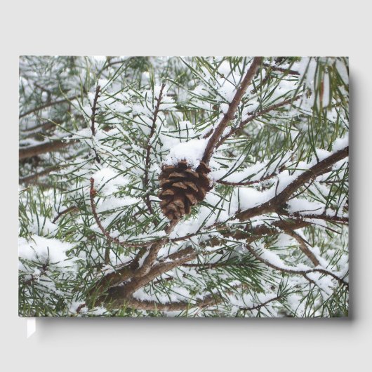 Snowy Pine Cone II Winter Natuur Fotografie Gastenboek (Voorkant)