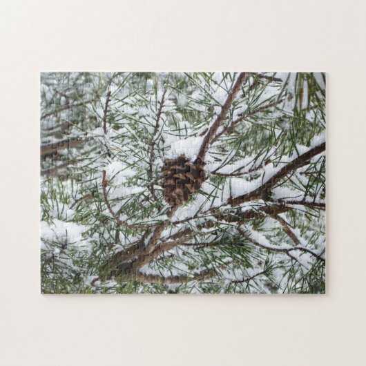 Snowy Pine Cone II Winter Natuur Fotografie Legpuzzel (Horizontaal)