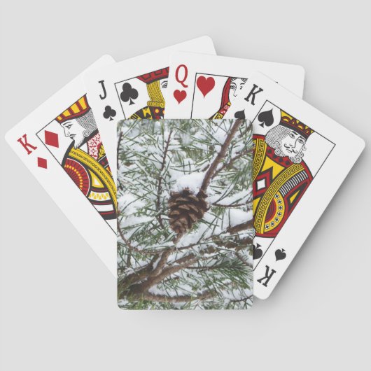 Snowy Pine Cone II Winter Natuur Fotografie Pokerkaarten (Achterkant)