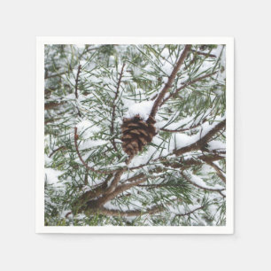 Snowy Pine Cone II Winter Natuur Fotografie Servetten