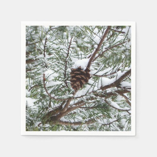 Snowy Pine Cone II Winter Natuur Fotografie Servetten (Voorkant)