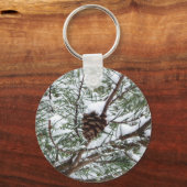 Snowy Pine Cone II Winter Natuur Fotografie Sleutelhanger (Voorkant)