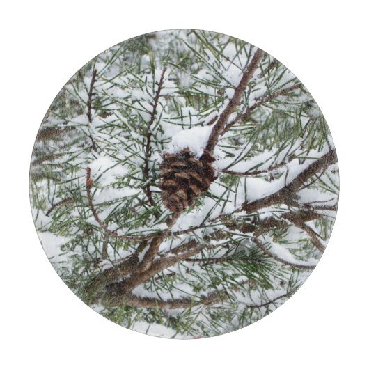 Snowy Pine Cone II Winter Natuur Fotografie Snijplank (Voorkant)