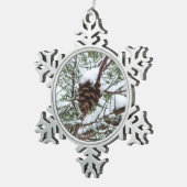 Snowy Pine Cone II Winter Natuur Fotografie Tin Sneeuwvlok Ornament (Rechts)