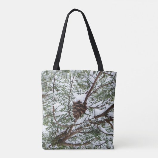Snowy Pine Cone II Winter Natuur Fotografie Tote Bag (Achterkant)