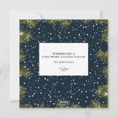 Snowy Pine Foliage Blue-kerstfoto Feestdagenkaart (Achterkant)