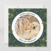 Snowy Pine Foliage kerstfoto Feestdagenkaart (Voorkant)