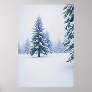 Snowy Pine Forest in de winter Poster