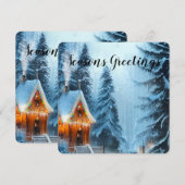 Snowy Pine Forest met Cabine 5x5 kerstKaarten (Voorkant / Achterkant)