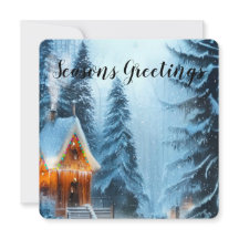 Snowy Pine Forest met Cabine 5x5 kerstKaarten