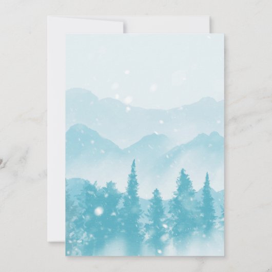 Snowy Pine Forest Mountains Winter Wedding Kaart (Achterkant)