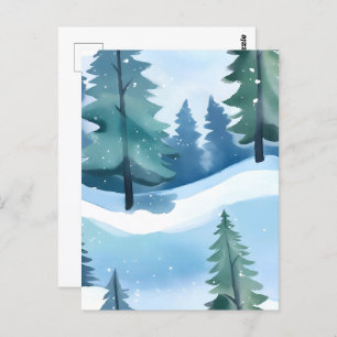 Snowy Pine Forest Waterverf in de winter Briefkaart