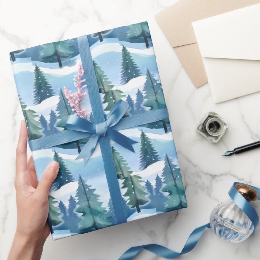 Snowy Pine Forest | Waterverf in de winter Cadeaupapier (Geschenken)