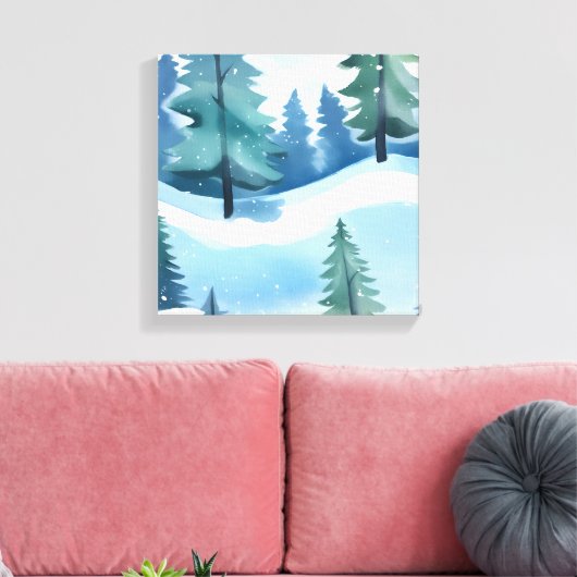 Snowy Pine Forest | Waterverf in de winter Canvas Afdruk (Insitu (Woonkamer))