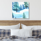 Snowy Pine Forest | Waterverf in de winter Canvas Afdruk (Insitu (Slaapkamer))